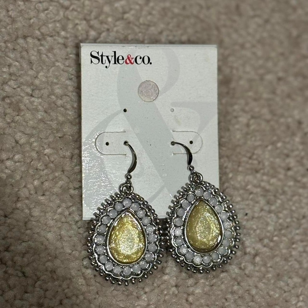 Style & Co. Silver, Cream and Yellow Large Teardrop-shaped Dangle Earrings